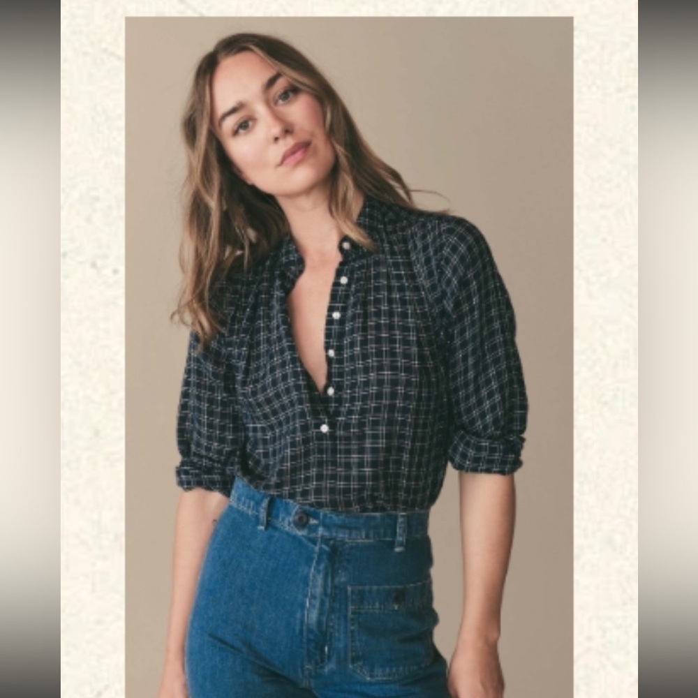 DOEN Holde Top - Blue cottage plaid, S